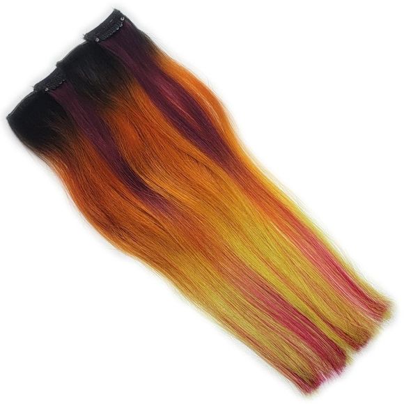 Firey Purple Orange Yellow Pink Double Drawn Clip in Remy Human Hair Extensions - Picture 4 of 4